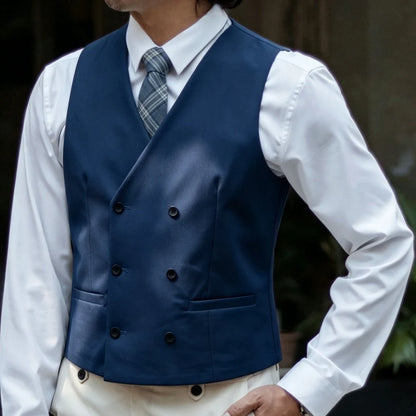Men Vest Double Breasted V Neck Solid Waistcoat For Wedding Grrom Banquet Business Party Work Office Casual Daily Men Suit Vest