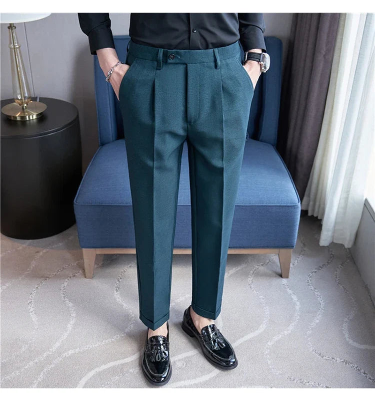 High Quality Men Solid Color Business Office Social Trousers New Formal Wear Wedding Slim Fit Casual Fashion Suits Pant 38-29