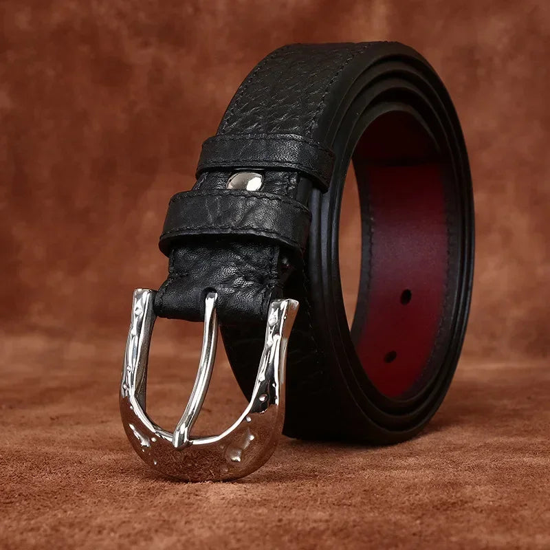 3.8cm Pure Cowskin Men Belt High Quality Genuine Leather Stainless Steel Buckle Strap Male Jeans Luxury Designer Belts for Man