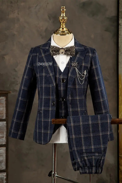 Kids Jacket Vest Pants 3PCS Photograph Dress Children Formal Wedding Suit Boys Birthday  Mariage Performance Celebration Costume
