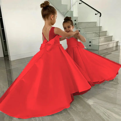 Simple White Flower Girl Dress A-Line O-Neck Floor Length Sleeveless Bow Kids Lovely Birthday First Communion Wedding Gowns 2025