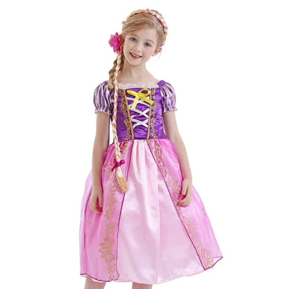 Girl Role Play Rapunzel Princess Dress for Kids Halloween Cosplay Tangled Costume Birthday Party Sequins Mesh Bow Clothes