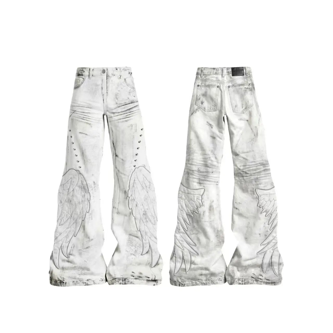 American Retro Hot Girl Tie-Dye Women's High-Waisted Bell-Bottom Pants Slim Ripped New Autumn And Winter Washed Casual Trousers