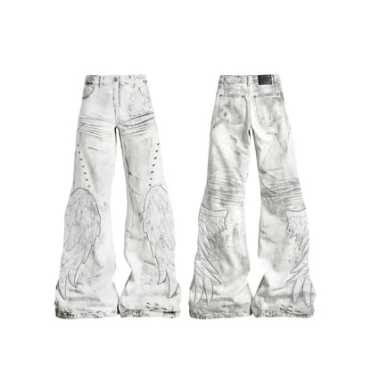 American Retro Hot Girl Tie-Dye Women's High-Waisted Bell-Bottom Pants Slim Ripped New Autumn And Winter Washed Casual Trousers