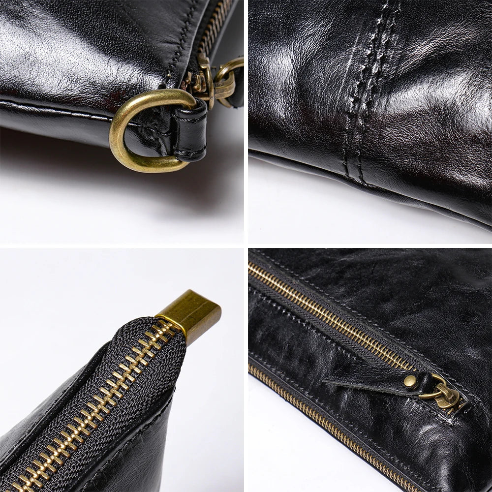 Timeless Vintage Leather Clutch Wallet - Luxurious Genuine Leather, Secure Zipper, Stylish Wristlet for Women