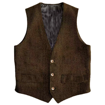Men Vest Brown Herringbone Single Button Waistcoat Vintage Regular Slim For Wedding Banquet Work Business Casual Men Suit Vest