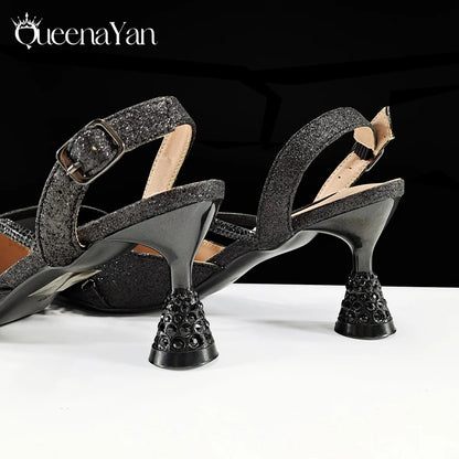 Festive Elegance: High Quality Pointed Toe Women's Sandals Fashion Design Sling Backs Shoes For Wedding Party