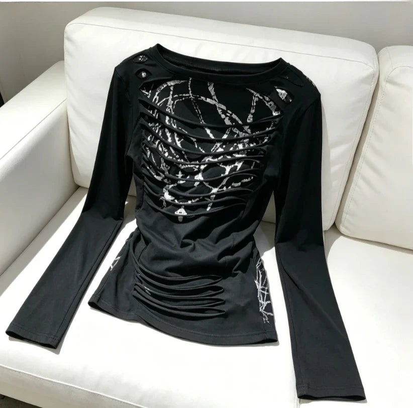 Summer Japanese Retro Hollow Out Design Clothing Women Y2k Tees Punk Slim Short Sleeve T-shirt Gothic Harajuku Zipper Tops New