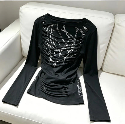 Summer Japanese Retro Hollow Out Design Clothing Women Y2k Tees Punk Slim Short Sleeve T-shirt Gothic Harajuku Zipper Tops New