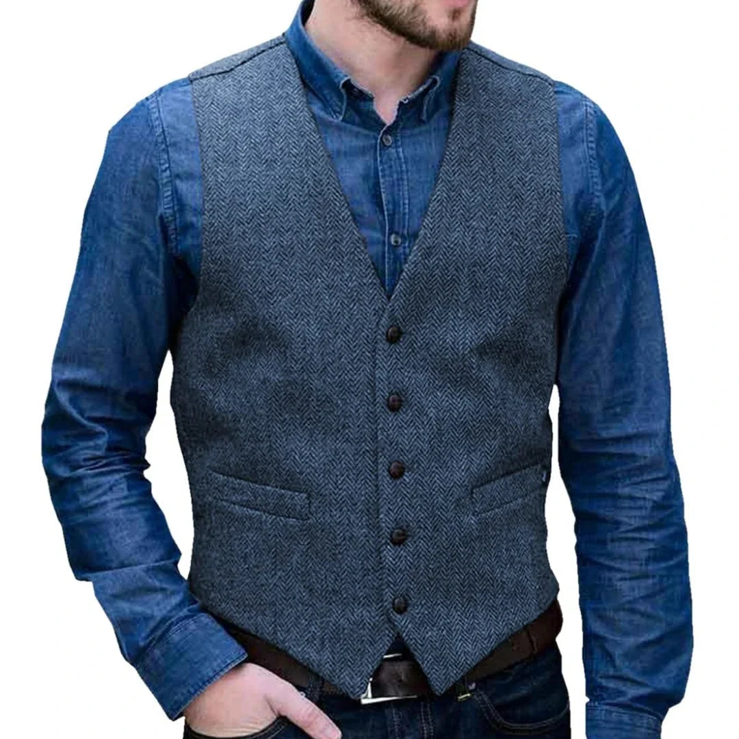 Men Vest Gray Herringbone Single Button V Neck Waistcoat For Wedding Business Casual Formal Wedding Daily Work Men Suit Vest