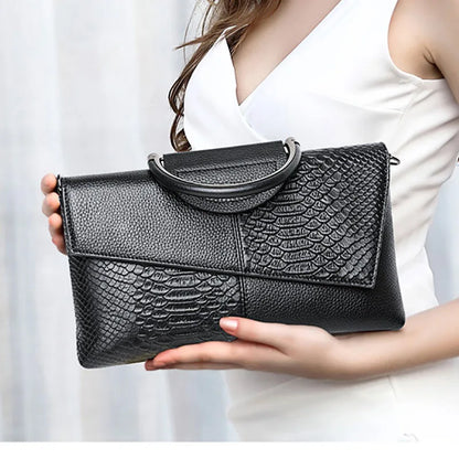 2022 Brand Design Luxury Genuine Leather Snake Print Handbag Fashion Ladies Hand-held Large Capacity Cowhide Leather Wallet