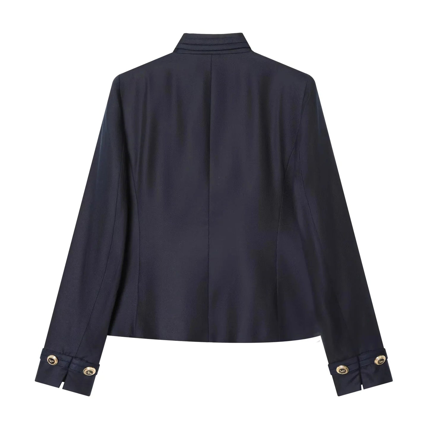 Elegant Casual Chic Women Blazer NavyBlue Buttons Stand Collar Slim Blazer Fashion 2026 Spring Summer Office Lady Blazer