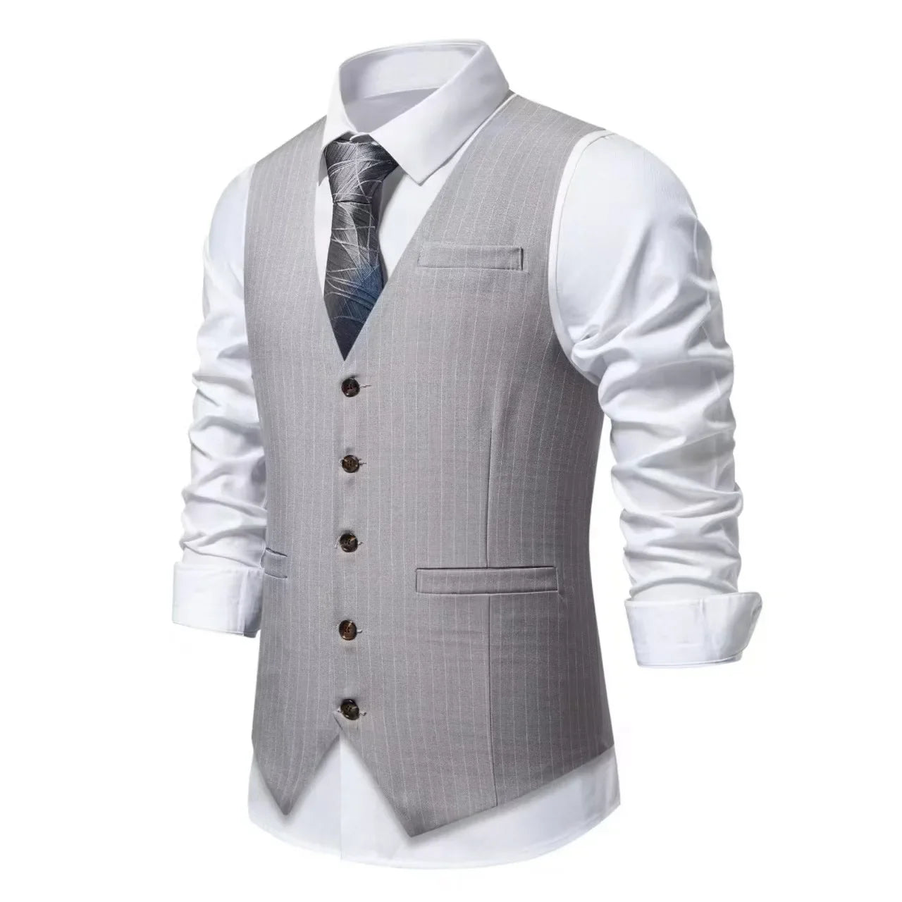 2026 New Red Striped Suit Vest For Men,Fashion Business Formal Wear Casual Khaki/Black Stripes Waistcoats
