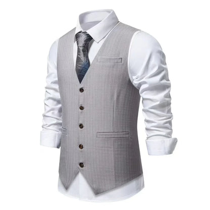 2026 New Red Striped Suit Vest For Men,Fashion Business Formal Wear Casual Khaki/Black Stripes Waistcoats