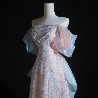 Luxury Elegant Beaded Evening Dresses 2025 New Shoulder Sequins Fishtail Dress Graduation Prom Wedding Dress Engagement Dress