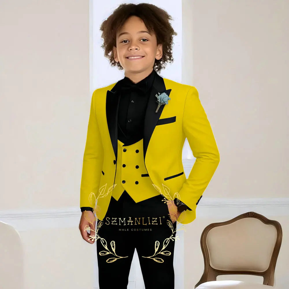 Boys Suit Wedding Tuxedo 3 Pieces Peaked Collar Jacket Pants Vest Child Formal Blazer Set Slim Fit Outfit costume garcon mariage