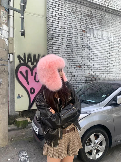 Korean Ins Imitation Mink Plush Hat Winter Women Ear Protection Bomber Hats Fashion Warm Fluffy Faux Fur Ski Beanies Y2k Gift
