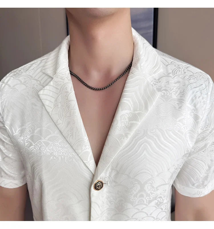 Summer Thin Ice Silk Without Lining Men Suit Coats 2025 New High-end Fashion Jacquard Casual Social Shirt Coat Men Clothing