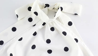 2025 Summer Women's Mini Dresses Dot Halter Bandage Slim Backless Beach Style Sleeveless Skinny Female Vestidos Robes