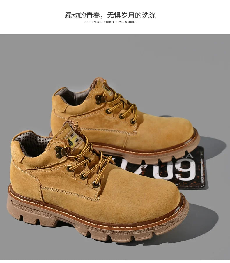 Men Genuine Leather Boots Men's English Style Thick Bottomed Work Clothes Shoes Winter Outdoor Mid Top Men's Boots