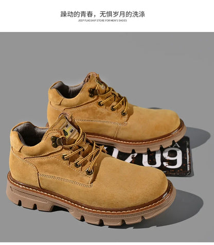 Men Genuine Leather Boots Men's English Style Thick Bottomed Work Clothes Shoes Winter Outdoor Mid Top Men's Boots