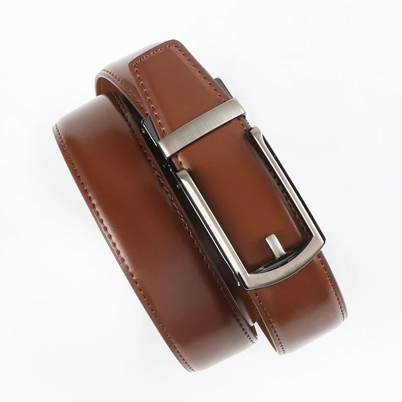 Genuine Leather Ratchet Belt for Men - Adjustable Automatic Buckle,Casual Business Style, High-Quality Leather Panel