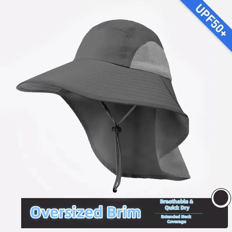 Men Women Wide Brim Sun Hat With Neck Flap Adjustable Breathable Safari Cap For Fishing Hiking Cycling Outdoor Sports