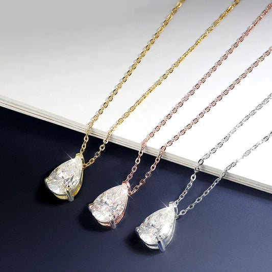 Pear Cut 1/1.5/3/4/5CT D Color Moissanite Pendant Necklace for Women Men 925 Silver Waterdrop Solitaire Diamond Neck Chain