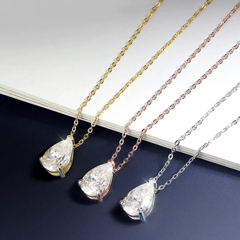 Solitaire Pear Cut 1-5CT D Color Moissanite Diamond Pendant for Women 925 Silver Plated 18k Rose Gold Chain Necklace GRA
