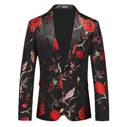 2026 New Men's Pink Embroidered Suit Jacket, Wedding Party Dress Coat, Fashionable Slim Male Blazers, Asian Size M-5XL 6XL