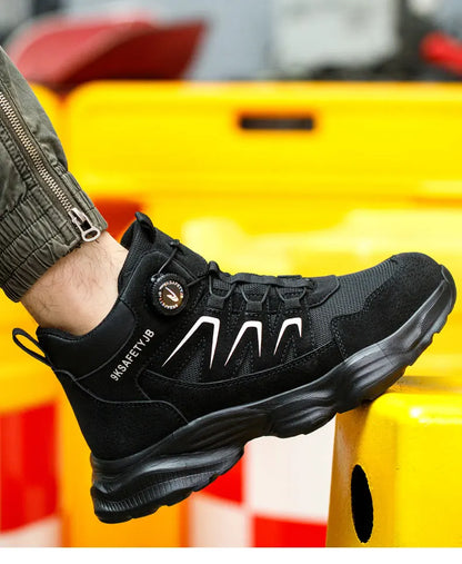 Rotating Button Safety Boots Shoes Man Steel Toe Safety Work Shoes Lightweight Non Slip Work Boots Men Sneaker