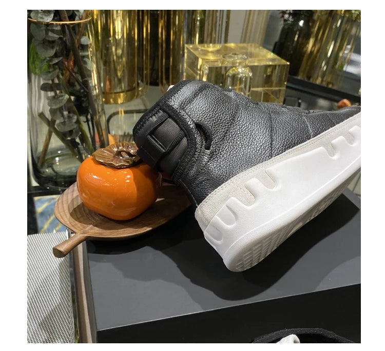 American European Fashion Casual Shoes Men High-top Sneaker Boots Cowhide Comfortable Leather Ankle Boots Lace-up Flat Trainers