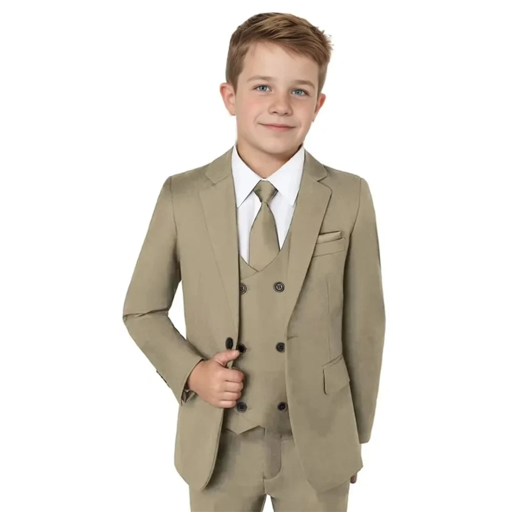 Boys Notched Lapel Suits 3 Pieces Wedding Ring Bearer Outfit,Classic Elegant Kids Suit Set Performance Outfit Plus Size