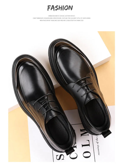 British Retro Formal Leather Shoes for Men Autumn New Designer Platform Dress Shoes Male Fashion Lace Commuter Office Shoe Man