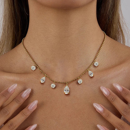 4.3Cttw Round/Waterdrop Moissanite Diamond Necklaces for Women 925 Sterling Silver Stacking NeckChain Choker with Certificate