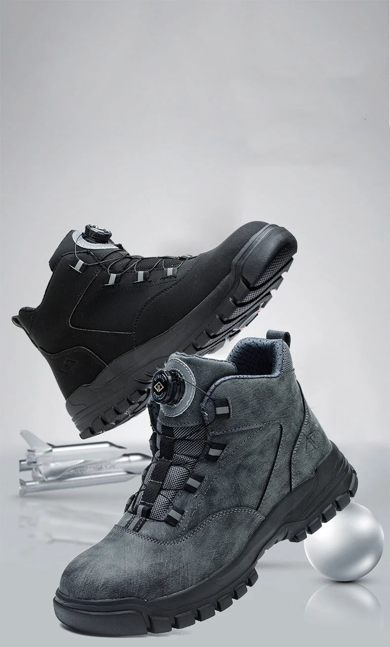 Work Shoes Men Anti-smashing Anti-puncture Safety Shoes Rotating Buttons Autumn Winter Protective Work Safety Boots