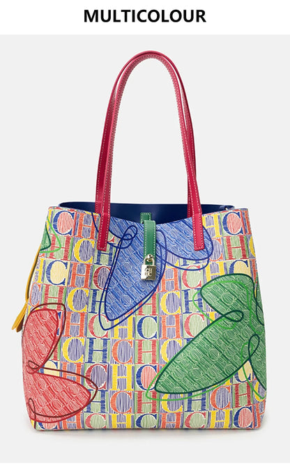 Women's Handbag Fashion Letter Printed Flower Design Large Capacity High End Texture Crossbody Bag