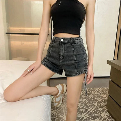 Summer Coquette Strappy Short Jean Pants Woman Harajuku Fashion Stretchy Cheap Outdoor Design XL New In Denim Shorts for Women