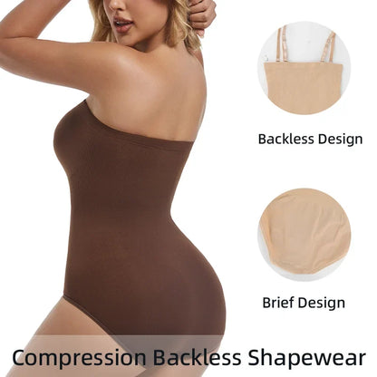 Women Seamless Strapless Bodysuits Tude Tops Bodyshaper Compression Waist Trainer Shapewear Push Up Butt Lifter Backless Shaper