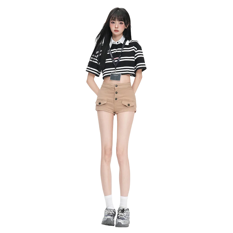 Pure Desire Slim Hip Hugging Hot Pants Old Money Style Hip Enhancing Multi Button High Waist Tight Summer New Denim Shorts