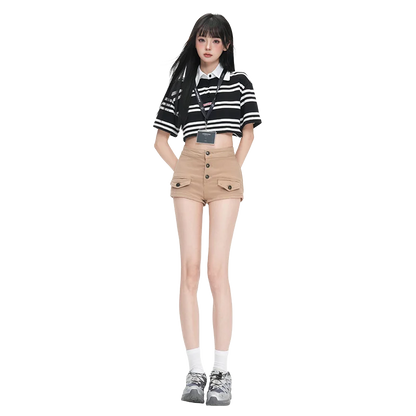 Pure Desire Slim Hip Hugging Hot Pants Old Money Style Hip Enhancing Multi Button High Waist Tight Summer New Denim Shorts