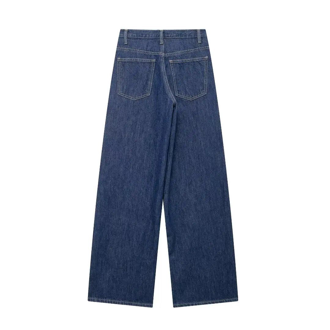 Women Fashion Denim Solid Straight Pants Jeans High Waist Full Length Casual Female Chic Lady Trousers