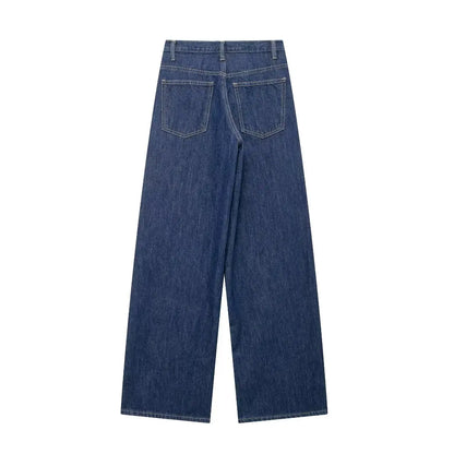 Women Fashion Denim Solid Straight Pants Jeans High Waist Full Length Casual Female Chic Lady Trousers