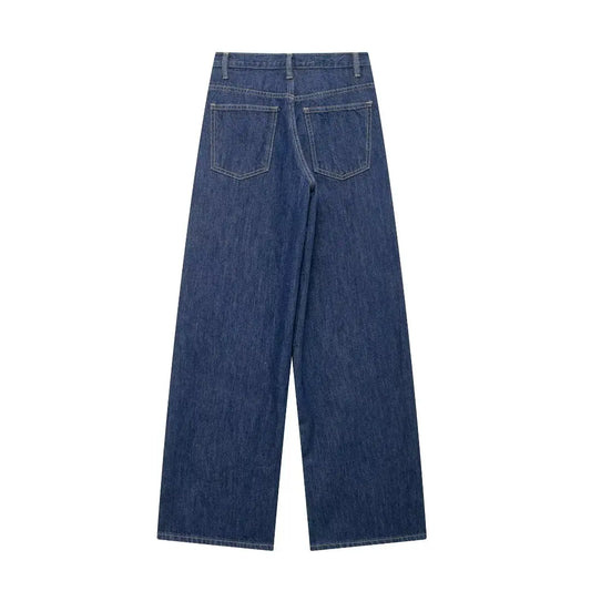 Women Fashion Denim Solid Straight Pants Jeans High Waist Full Length Casual Female Chic Lady Trousers