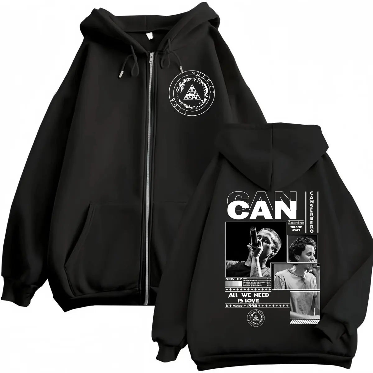 Canserbero All We Need Is Love Muerte Vida Merch Zipper Hoodie Men's Fashion Hip Hop Zip Up Sweatshirts Casual Fleece Pullovers