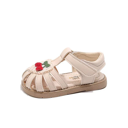 2025 New Summer Baby Girls Sandals Pu Leather Cartoon Strawberry Children's Beach Sandals Non-slip Sole Kids Shoes 21-30