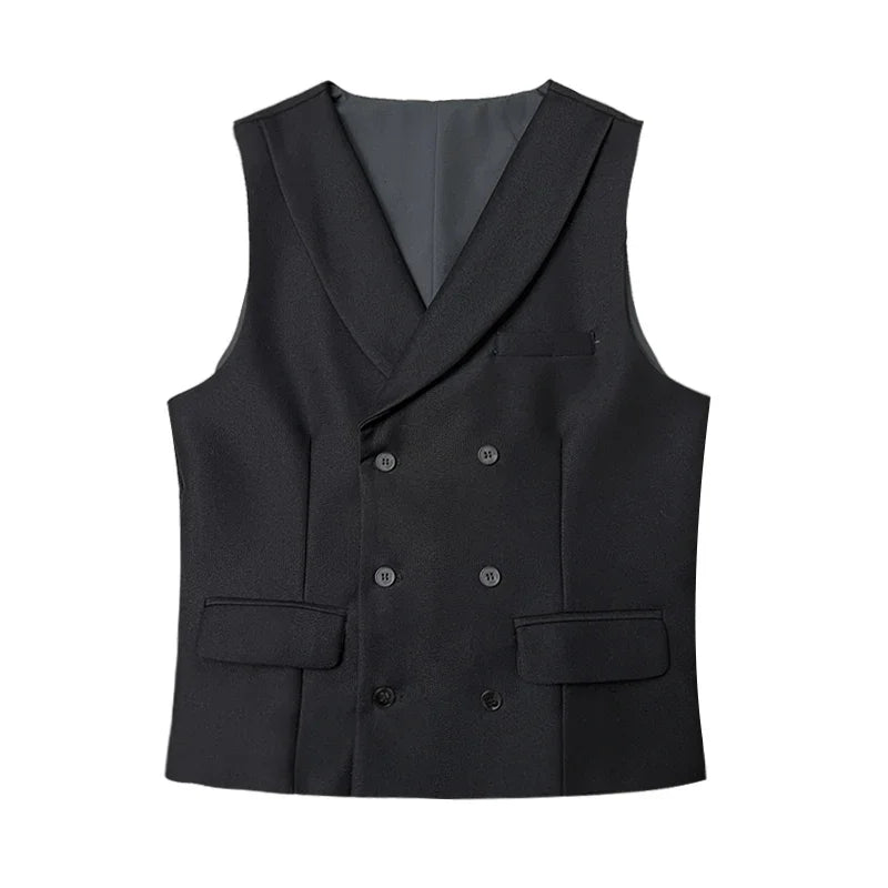 Men Luxury Double Breasted Design Solid Vest Formal Groom Wedding Dress Suit Vest Set Fashion Mens Club Singer Clothing 6XL-M
