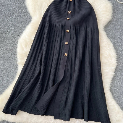 Chic Fashion Elegant Patchwork Knitted Maxi Dress 2025 Summer Lady Turn-down Collar Shirt Sweater Dress Party Vestidos