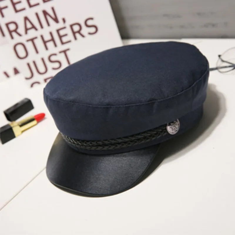 New Berets for Women Military Hat Autumn Sailor Hat for Women Men Black Grey Flat Top Female Travel Cadet Hat Captain Cap