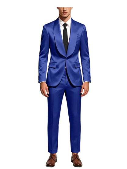 Luxury Men's Satin Tuxedo Suit Shawl Lapel Slim Fit 2-Piece Blazer & Pants Set Formal Business Casual Jacket Coat for Wedding